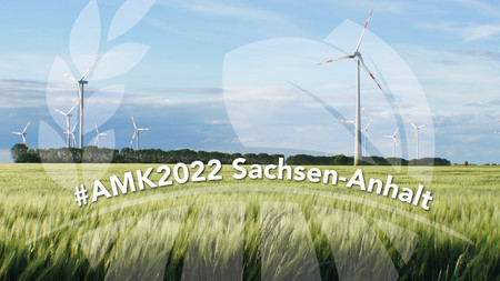 Getreidefeld mit Windrädern im Hintergrund als Einführung für Agrarministerkonferenz 2022 in Sachsen-Anhalt