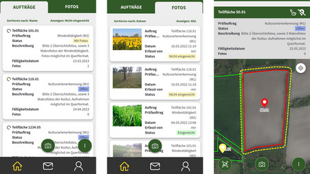 Bearbeitungsansichten aus der landwirtschaftlichen App "LaFIS-Geofoto"