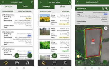 Bearbeitungsansichten aus der landwirtschaftlichen App "LaFIS-Geofoto"