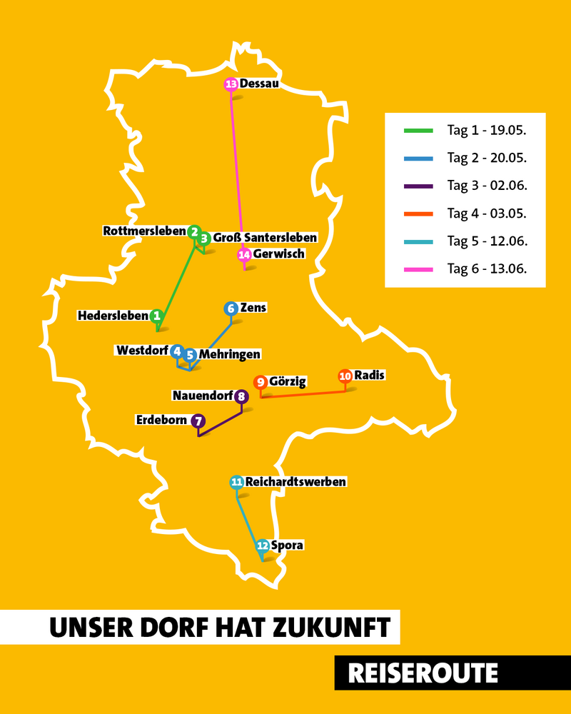 Reiseroute der Jury des Landeswettbewerbs Unser Dorf hat Zukunft