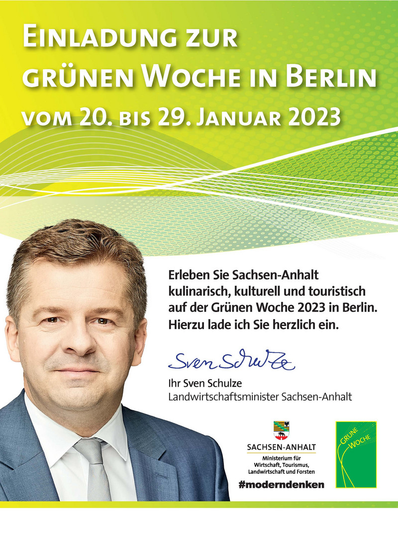 Minister Sven Schulze lädt zur Internationalen Grünen Woche 2023 ein